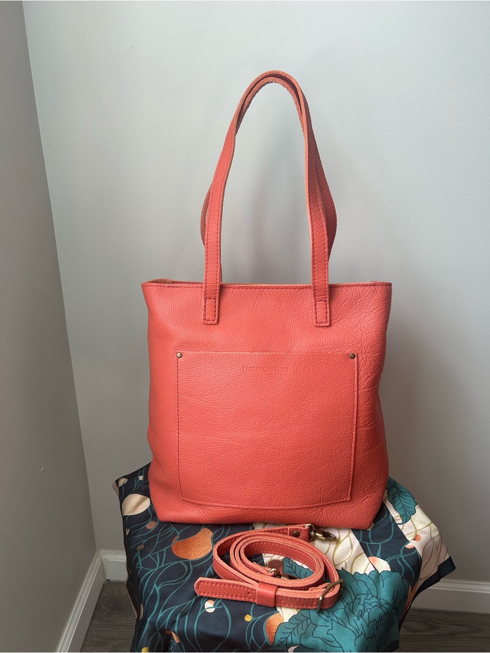 Portland Leather Goods Zippered Full Sized Crossbody Tote in Coral!